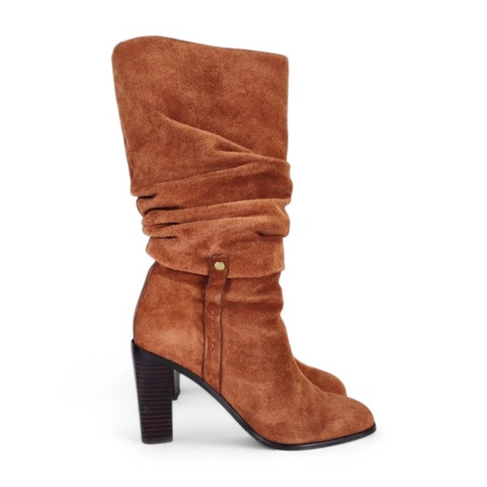 Donald J Pliner Odessa Slouch Boots Size 7 Brown Suede Stacked Heel Pull On